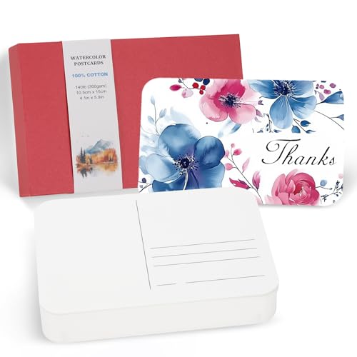 PATIKIL 60 Blätter Aquarellpapier Postkarten Blanko, 100% Baumwolle 105x150 mm Blanko abgerundete Ecken Grob für Kunstmalerei Zeichnen, 140lb/300 g/m² (Rot) von PATIKIL