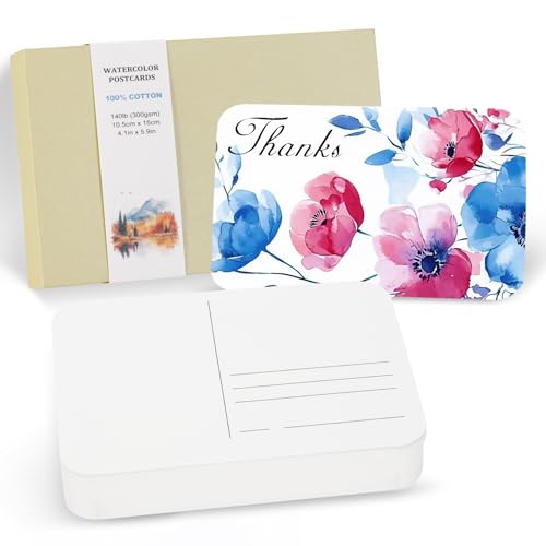 PATIKIL 60 Blätter Aquarellpapier Postkarten Blanko, 100% Baumwolle 105x150 mm Blanko abgerundete Ecken Kaltgepresst für Kunstmalerei Zeichnung, 140lb/300 g/m² (Beige Box) von PATIKIL