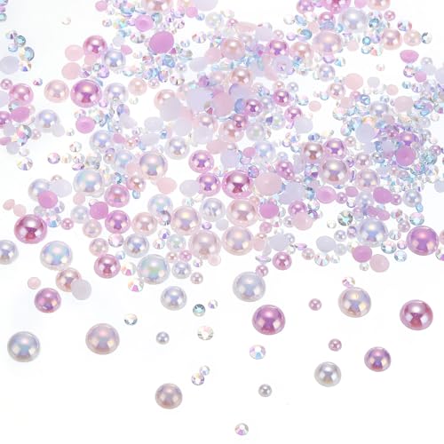 PATIKIL 60g Flachrücken Perlen und Strasssteine 3-10mm Perlen Strasssteine Gemischt Größe Rund Halb Perlen für Basteln Gesicht Nagel Art Basteln Becher Schuhe Gemischt Rosa Weiß von PATIKIL