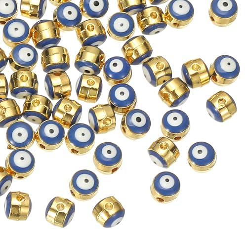 PATIKIL 6mm Emaille Böse Augen Perlen, 100 Stück Türkische Böse Augen Perlen Goldbeschichtete Böse Augen Anhänger Großhandel Legierung Spacer Runde Perle, Blau von PATIKIL