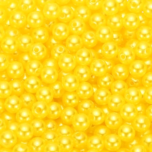 PATIKIL 6mm Runde Glänzende Perlen Set, 2200 Stück Faux Lose Perlen mit Loch Perlenset für Armbänder Halskette Ohrringe DIY Teile Schmuck Herstellung Hochzeit Party, Gelb von PATIKIL