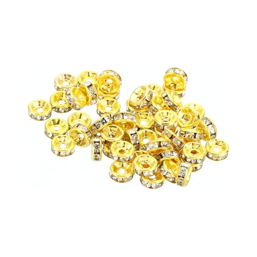 PATIKIL 6mm Spacer Perlen, 100 Stück Perlenabstandhalter Rondelle Spacer Perlen Strass Kleine Runde Glasperlen Kristall für Schmuckherstellung Armbänder Halsketten DIY, Gold von PATIKIL