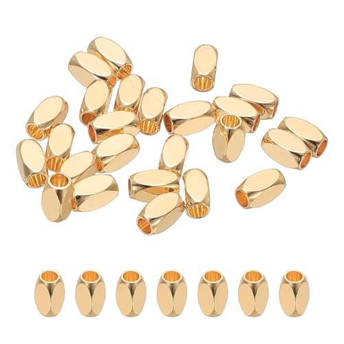 PATIKIL 6x3mm Gefüllte Abstandshalter Perlen, 25 Stück Metall Glatte Facettierte Röhren Kleine Lose Perlen Für Armband Schmuckherstellung Halskette DIY, 14K Gold von PATIKIL