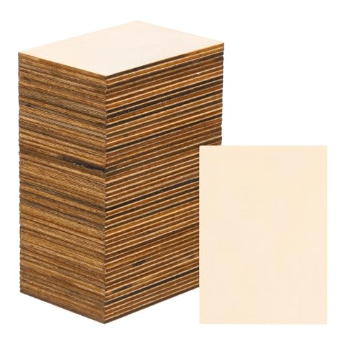 PATIKIL 70x50mm Holzstücke, 80er Packung Unvollendete Rechteckige Holzformen Leere Holzausschnitte Verzierungen Natur für Weihnachtsbastelprojekte von PATIKIL