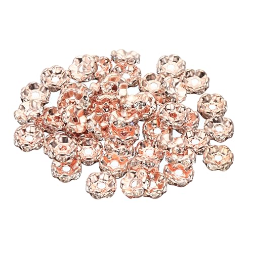 PATIKIL 8mm Abstandshalter Perlen, 200 Stück Perlenabstandshalter Rondelle Strass Kleine Runde Glasperlen Welle für Schmuckherstellung Armbänder Halsketten DIY, Roségold von PATIKIL