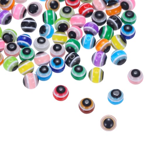 PATIKIL 8mm Böse-Augen-Perlen, 100 Stück Harz Türkische Böse-Augen-Charme Runde Abstandshalterperlen Anhänger Verbinder für DIY Kunsthandwerk Armband Halskette Ohrringe Herstellung, Bunt von PATIKIL