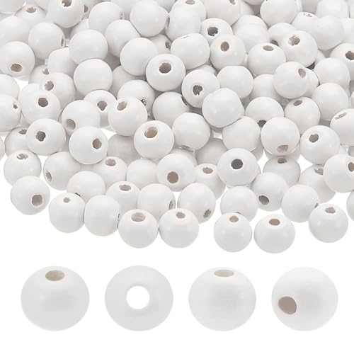 PATIKIL 8mm Naturholzperlen, 300er Pack Holzperlen Runde lose Perlen Abstandshalterperlen für DIY Bastelschmuck Herstellung Heimdekoration, Weiß von PATIKIL