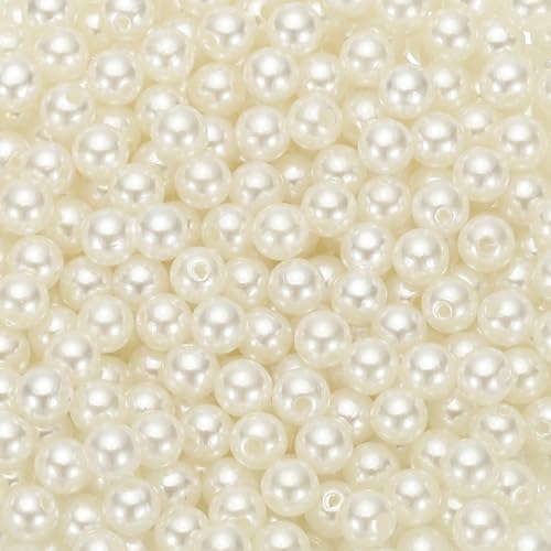 PATIKIL 8mm Runde Glänzende Perlen Set, 980 Stück Faux Lose Perlen mit Loch Perlenset für Armbänder Halskette Ohrringe DIY Teile Schmuck Herstellung Hochzeit Party, Beige von PATIKIL