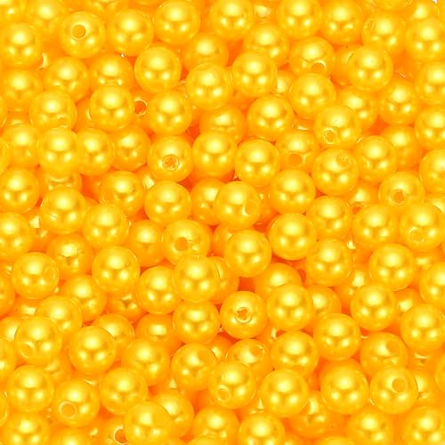 PATIKIL 8mm Runde Glänzende Perlen Set, 980 Stück Faux Lose Perlen mit Loch Perlenset für Armbänder Halskette Ohrringe DIY Teile Schmuck Herstellung Hochzeit Party, Goldenes Gelb von PATIKIL