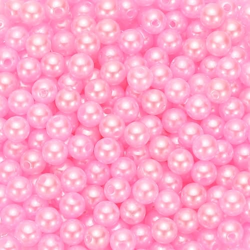 PATIKIL 8mm Runde Glänzende Perlen Set, 980 Stück Faux Lose Perlen mit Loch Perlenset für Armbänder Halskette Ohrringe DIY Teile Schmuck Herstellung Hochzeit Party, Rosa von PATIKIL