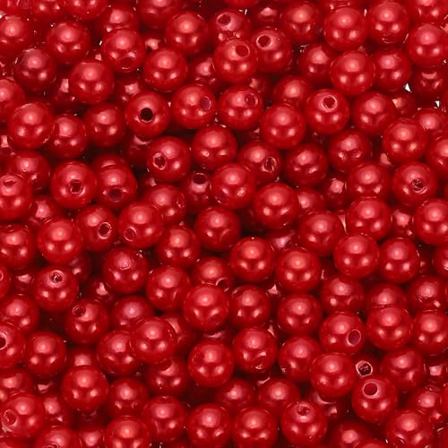 PATIKIL 8mm Runde Glänzende Perlen Set, 980 Stück Faux Lose Perlen mit Loch Perlenset für Armbänder Halskette Ohrringe DIY Teile Schmuck Herstellung Hochzeit Party, Rot von PATIKIL