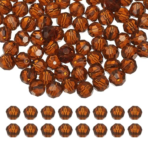 PATIKIL 8mm runde Kristallperlen, 100 Stück Glas facettierte Kugelperlen lose Abstandperle für die Schmuckherstellung Armband Halskette Ohrringe, Bernstein von PATIKIL