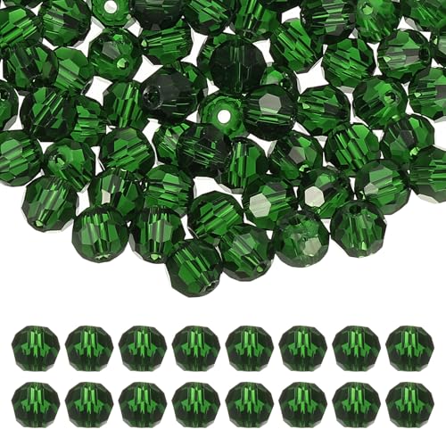 PATIKIL 8mm runde Kristallperlen, 100 Stück Glas facettierte Kugelperlen lose Abstandperle für die Schmuckherstellung Armband Halskette Ohrringe, Dunkelgrün von PATIKIL