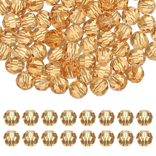 PATIKIL 8mm runde Kristallperlen, 100 Stück Glas facettierte Kugelperlen lose Abstandperle für die Schmuckherstellung Armband Halskette Ohrringe, Goldton von PATIKIL