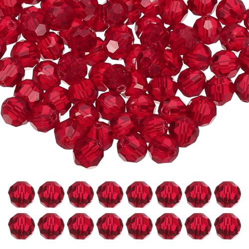 PATIKIL 8mm runde Kristallperlen, 100 Stück Glas facettierte Kugelperlen lose Abstandperle für die Schmuckherstellung Armband Halskette Ohrringe, Rot von PATIKIL