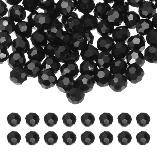 PATIKIL 8mm runde Kristallperlen, 100 Stück Glas facettierte Kugelperlen lose Abstandperle für die Schmuckherstellung Armband Halskette Ohrringe, Schwarz von PATIKIL