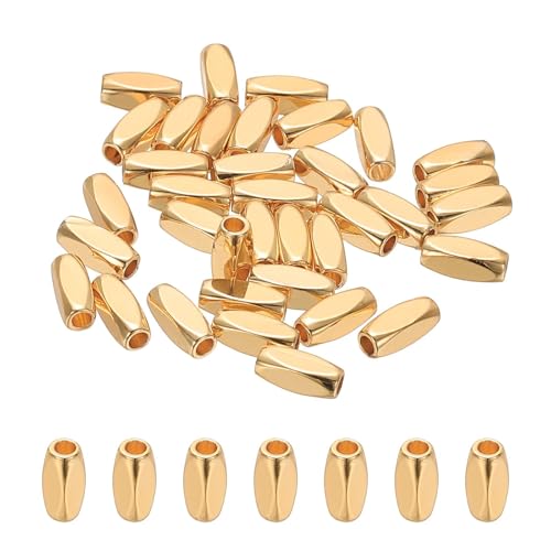 PATIKIL 8x3mm Gefüllte Abstandshalter Perlen, 36 Stück Metall Glatte Facettierte Röhrenkleine Lose Perlen Für Armband Schmuckherstellung Halskette DIY, 14K Gold von PATIKIL