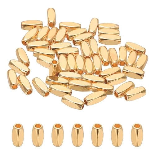 PATIKIL 8x3mm Gefüllte Abstandsperlen, 50 Stück Metall Glatte Facettierte Röhrenkleine Lose Perlen Für Armband Schmuckherstellung Halskette DIY, 14K Gold von PATIKIL
