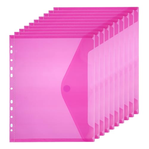 PATIKIL A4 Kunststoff-Bindertaschen für 11-Ring-Ordner, 10 Stück Briefgröße Beutel Dokumentenordner Organizer mit Haken- und Schleifenverschluss, Pink von PATIKIL