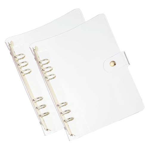PATIKIL A5 Klare Binderabdeckung, 2 Stück weiche PVC-Loose-Leaf-Binder-Schutzhülle mit Druckknopfverschluss, 6 goldene Ringe für DIY-Meeting-Notizbuch-Ordner, klar von PATIKIL