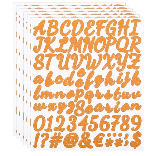 PATIKIL Alphabet Buchstaben Zahlen Aufkleber, 6 Bögen selbstklebende Vinyl DIY Kursive Großbuchstaben Etiketten für Briefkasten Büro Fenster Geschenkbox Scrapbook Dekor, Orange von PATIKIL