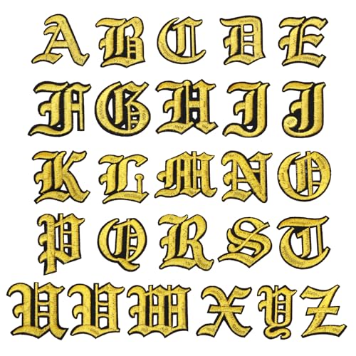 PATIKIL Altes Englisch Buchstaben Bestickt Patch Applikation, 26 Stk. Vintage Alphabet Aufnäher zum Aufbügeln oder Aufnähen a bis z zur Reparatur von Kleidung, 2"Lx2"W, Goldfarben PATIKIL Altes Englisch Buchstaben Bestickt Patch Applikation, 26 Stk. Vintage Alphabet Aufnäher zum Aufbügeln oder Aufnähen a bis z zur Reparatur von Kleidung, 2"Lx2"W, Goldfarben von PATIKIL