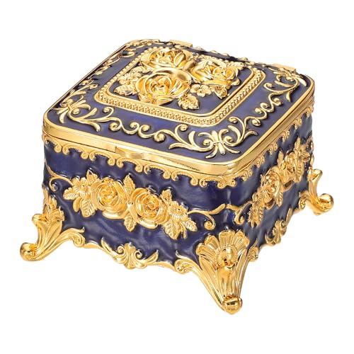 PATIKIL Antike Metall-Schmuckschatulle, quadratische Schmuck-Organizer-Box Schmuck-Aufbewahrungsbox für Ringe Ohrringe Halskette, Frisiertisch, Blau von PATIKIL