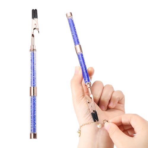 PATIKIL Armbandverschluss-Helfer, Armbandhilfe-Tool zum selbstständigen Anlegen mit Gummischutzspitze, Schmuck-Schnellverschluss-Ausrüstung für Halskette Uhr Reißverschluss, Blau/Roségold von PATIKIL