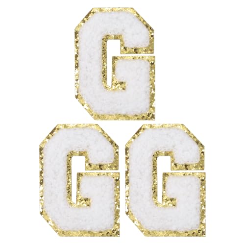 PATIKIL Bügelbuchstaben-Patches, 3er-Pack Chenille-Glitzer-Buchstaben-Patches, gesticktes Patch zum Reparieren von Jeans, Kleidung, Taschen, Hüten, Hemden, Handwerk, Weiß, Alphabet G PATIKIL Bügelbuchstaben-Patches, 3er-Pack Chenille-Glitzer-Buchstaben-Patches, gesticktes Patch zum Reparieren von Jeans, Kleidung, Taschen, Hüten, Hemden, Handwerk, Weiß, Alphabet G von PATIKIL