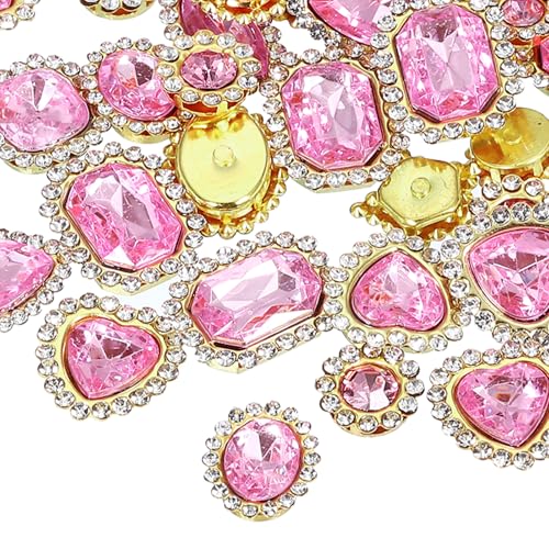 PATIKIL Aufnähbare Strasssteine, 50 Stück gemischte Formen Glassteine Metallbasis Blumenkrallen-Strasssteine für Bastelarbeiten Schuhe Kleid Gürtel Nähen Dekoration, Hellrosa (0,9-1,9 cm) von PATIKIL