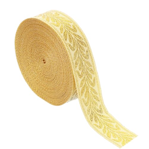 PATIKIL Blattmuster Jacquard-Bandbesatz, 1 Zoll 10 Yard Polyester Jacquard-Band Nähen Blätter Webband für Näharbeiten, Wohnkultur, Bekleidung, handgefertigte Taschen, Goldton von PATIKIL