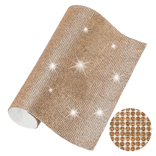 PATIKIL Bling Crystal Rhinestone Sheet, 9.4"x7.9" Selbstklebende StrassGestein-Aufkleber für DIY-Bastelarbeiten, Geschenke, Telefon- und Auto-Dekorationen, Champagner Gold von PATIKIL
