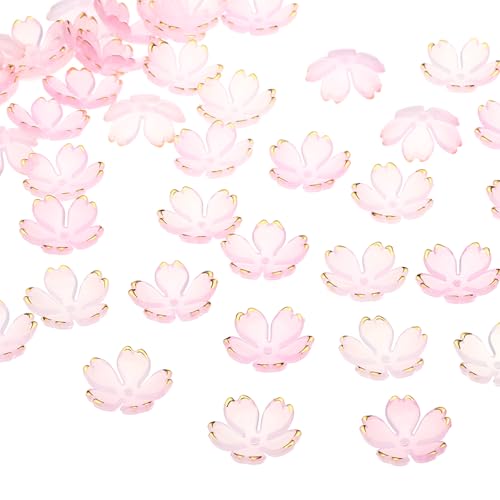 PATIKIL Blumige Abstandperlen, 100 Stück Goldbeschichtete 5-Blütenblatt-Verlauf Acryl Kirschblütenblumenperlen für Armbänder, Ohrringe, Halsketten, Pinker Verlauf von PATIKIL