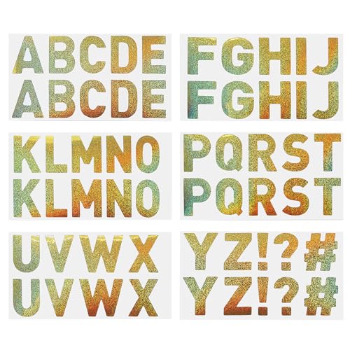 PATIKIL Buchstaben-Aufkleber 1 Zoll, 60 Stk./ 12 Blätter Selbstklebende Vinyl Große Alphabet Nummern Aufkleber für Kunst DIY Basteln Zuhause, Flash Gold von PATIKIL
