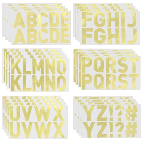 PATIKIL Buchstaben Aufkleber 2,5 Zoll, 240 Stk./ 48 Blätter Selbstklebende Vinyl Große Alphabet Nummer Aufkleber für Kunst DIY Handwerk, Gold von PATIKIL