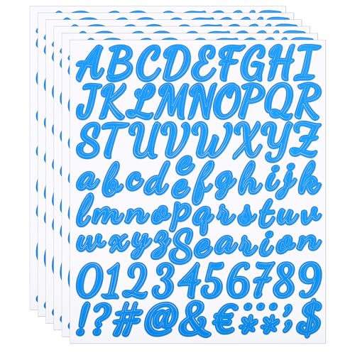 PATIKIL Buchstaben und Zahlen Aufkleber, 6 Bögen selbstklebende Vinyl DIY Schreibschrift Großbuchstaben Etiketten für Briefkasten Büro Fenster Geschenkbox Scrapbook Dekor, Hellblau von PATIKIL