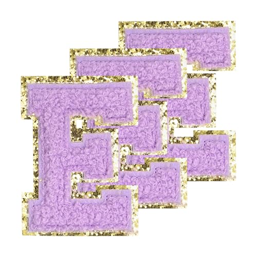 PATIKIL Buchstaben zum Aufbügeln Aufnäher 3,3 Zoll, 3 Stück Aufbügel Patches Goldrand Bestickte Sticker Bügelflicken für Kleidung DIY Rucksäcke Hüte Dekoration, Lila Buchstabe-E von PATIKIL