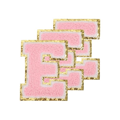 PATIKIL Buchstaben zum Aufbügeln Aufnäher 3,3 Zoll, 3 Stück Aufbügel Patches Goldrand Bestickte Sticker Bügelflicken für Kleidung DIY Rucksäcke Hüte Dekoration, Pink Buchstabe-E von PATIKIL