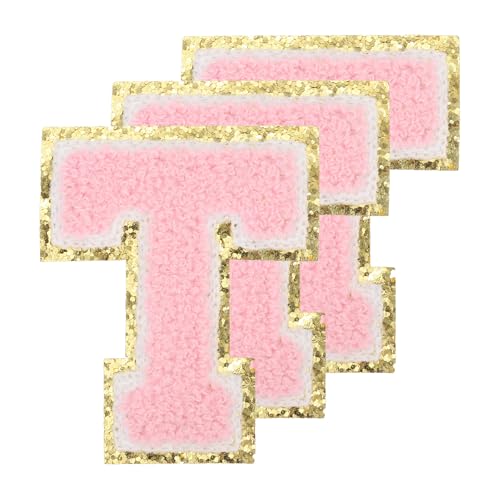 PATIKIL Buchstaben zum Aufbügeln Aufnäher 3,3 Zoll, 3 Stück Aufbügel Patches Goldrand Bestickte Sticker Bügelflicken für Kleidung DIY Rucksäcke Hüte Dekoration, Rosa Buchstabe-T PATIKIL Buchstaben zum Aufbügeln Aufnäher 3,3 Zoll, 3 Stück Aufbügel Patches Goldrand Bestickte Sticker Bügelflicken für Kleidung DIY Rucksäcke Hüte Dekoration, Rosa Buchstabe-T von PATIKIL