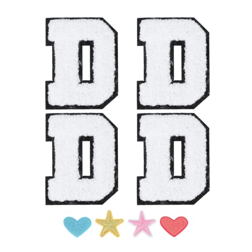 PATIKIL Bügelbuchstaben, 4er-Pack Bügel- / Aufnäh-D-Buchstaben-Patches Alphabet-Stoffpatch mit Herzstern-Patch zur Teamkostümdekoration Kleidung Hut Jeans DIY von PATIKIL