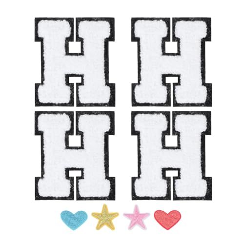 PATIKIL Bügelbuchstaben, 4er-Pack Bügel- / Aufnäh-H-Buchstaben-Patches Alphabet-Stoffpatch mit Herzstern-Patch zur Teamkostümdekoration Kleidung Hut Jeans DIY von PATIKIL