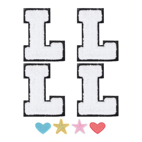 PATIKIL Bügelbuchstaben, 4er-Pack Bügel- / Aufnäh-L-Buchstaben-Patches Alphabet-Stoffpatch mit Herzstern-Patch für Teamkostümdekoration Kleidung Hut Jeans DIY von PATIKIL