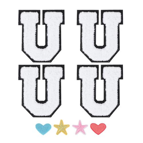 PATIKIL Bügelbuchstaben, 4er-Pack Bügel- / Aufnäh-U-Buchstaben-Patches Alphabet-Stoffpatch mit Herzstern-Patch zur Teamkostümdekoration Kleidung Hut Jeans DIY von PATIKIL