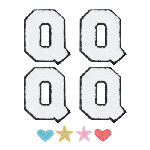 PATIKIL Bügelbuchstaben, 4er-Pack Bügel- / Aufnähbuchstaben Q-Buchstaben-Patches Alphabet-Stoffpatch mit Herzstern-Patch für Teamkostümdekoration Kleidung Hut Jeans DIY von PATIKIL