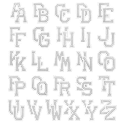 PATIKIL Bügelbuchstaben, 52 Stück bestickte Buchstaben A-Z zum Aufnähen oder Aufbügeln auf Kleidung, Rucksäcken, Hüten DIY-Zubehör, Silberfarben, 2 Zoll Höhe von PATIKIL