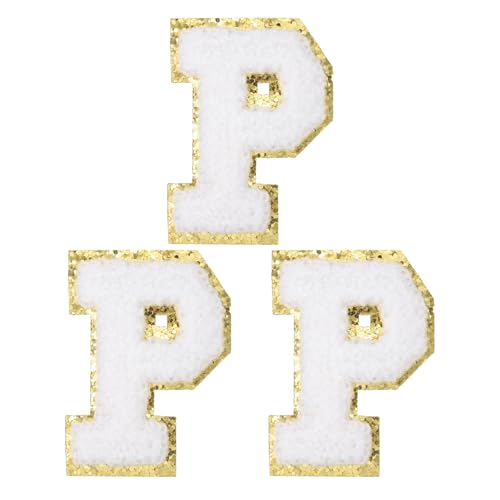 PATIKIL Bügelbuchstaben-Patches, 3er-Pack Chenille-Glitzer-Buchstaben-Patches, gesticktes Patch zum Reparieren von JeansHemden, Handwerk, Weiß, Buchstabe P PATIKIL Bügelbuchstaben-Patches, 3er-Pack Chenille-Glitzer-Buchstaben-Patches, gesticktes Patch zum Reparieren von JeansHemden, Handwerk, Weiß, Buchstabe P von PATIKIL