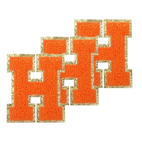 PATIKIL Chenille Aufnäher Buchstaben 3,3 Zoll, 3er Pack Selbstklebende Chenille Aufnäher mit Goldrand Bestickte Sticker für Kleidung DIY Rucksäcke Hüte Dekoration, Gelber Buchstabe-H von PATIKIL