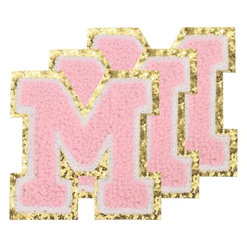 PATIKIL Chenille Aufnäher Buchstaben 3,3 Zoll, 3er Pack Selbstklebende Chenille Aufnäher mit Goldrand Bestickte Sticker für Kleidung DIY Rucksäcke Hüte Dekoration, Pinker Buchstabe-M PATIKIL Chenille Aufnäher Buchstaben 3,3 Zoll, 3er Pack Selbstklebende Chenille Aufnäher mit Goldrand Bestickte Sticker für Kleidung DIY Rucksäcke Hüte Dekoration, Pinker Buchstabe-M von PATIKIL