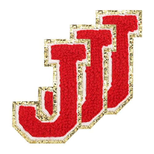 PATIKIL Chenille Aufnäher Buchstaben 3,3 Zoll, 3er Pack Selbstklebende Chenille Aufnäher mit Goldrand Bestickte Sticker für Kleidung DIY Rucksäcke Hüte Dekoration, Roter Buchstabe-J PATIKIL Chenille Aufnäher Buchstaben 3,3 Zoll, 3er Pack Selbstklebende Chenille Aufnäher mit Goldrand Bestickte Sticker für Kleidung DIY Rucksäcke Hüte Dekoration, Roter Buchstabe-J von PATIKIL