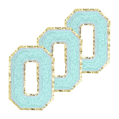 PATIKIL Chenille Aufnäher Buchstaben 3,3 Zoll, 3er Pack Selbstklebende Chenille Aufnäher mit goldenem Rand Bestickte Sticker für Kleidung DIY Hüte Dekoration, Dunkelblauer Buchstabe-O von PATIKIL